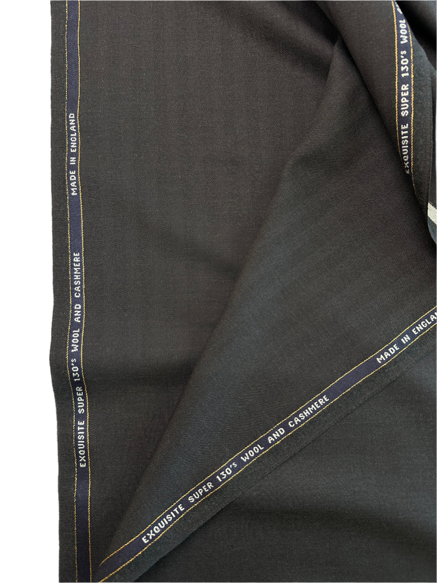 Exquisite Super 130s Wool and Cashmere Charcoal Grey Herringbone