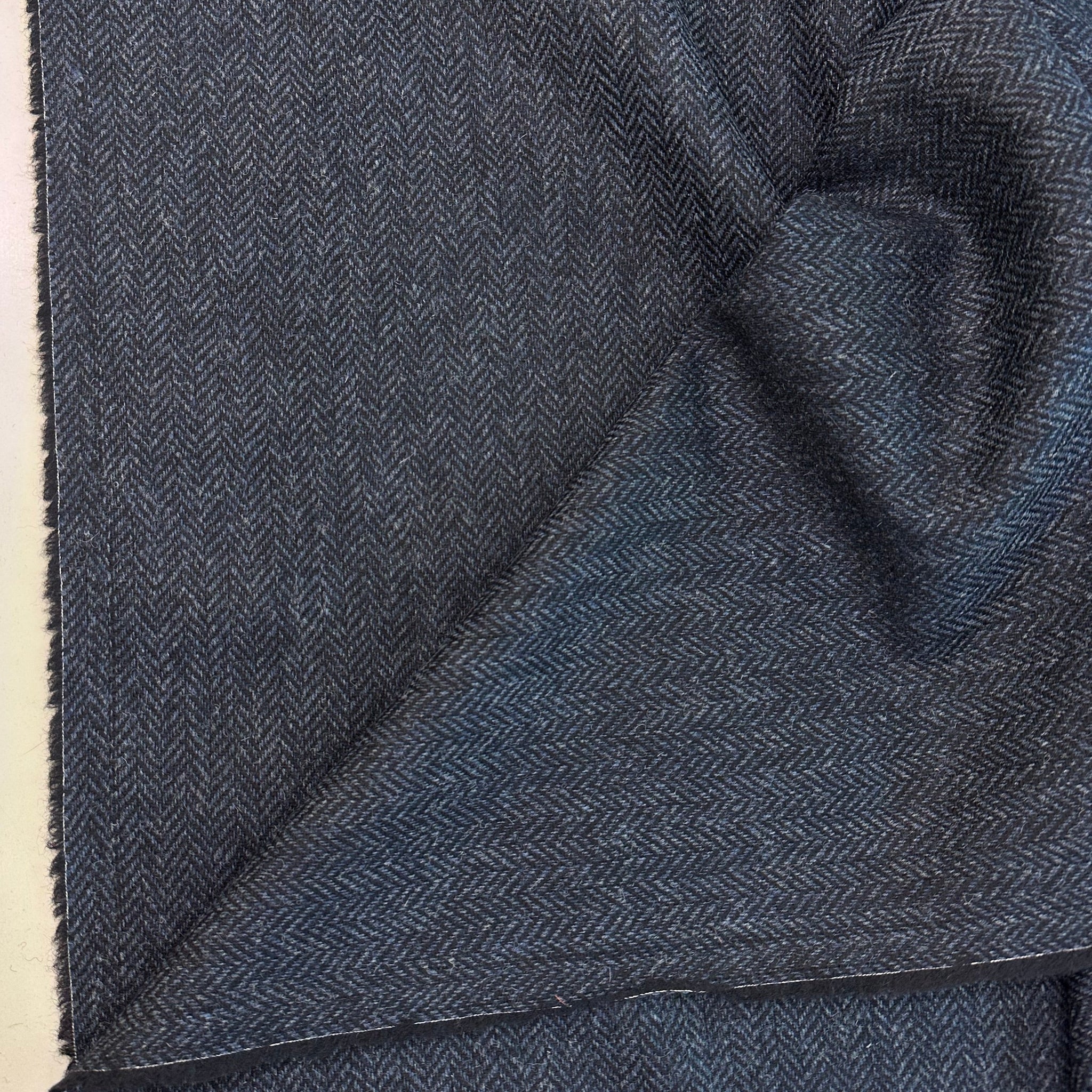 Pure Wool Shetland Tweed Blue Herringbone Made In England