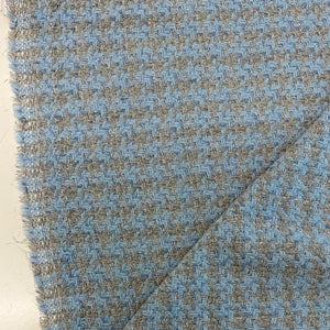Oversized Houndstooth Grey / Baby Blue Lurex Couture Boucle Tweed Made In Italy