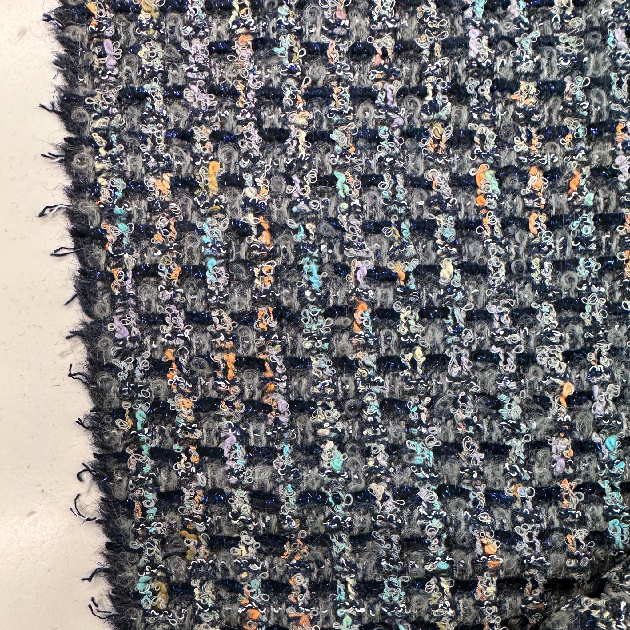Mix Blend Couture Boucle Tweed Grey With Tiger Orange, Turquoise And Sparkles Made In England