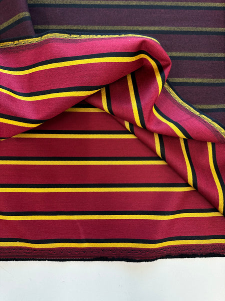 Boating Strip Burgundy With Black And Yellow Wool And Cotton Made In England Taylor And Lodge