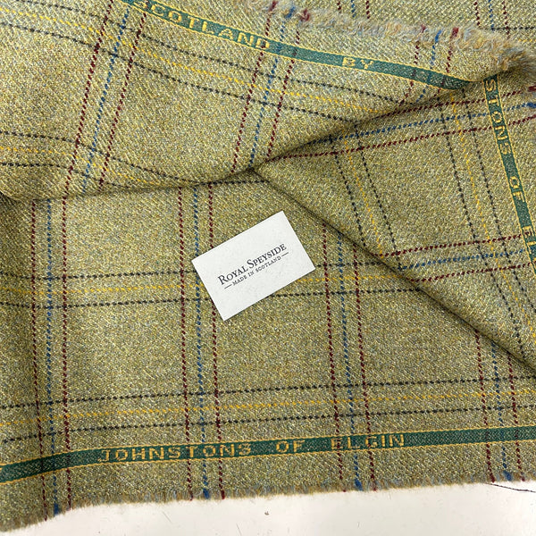Johnstons Of Elgin Estate Gamekeeper Tweed Mix Green With Maroon Blue Check Made In Scotland