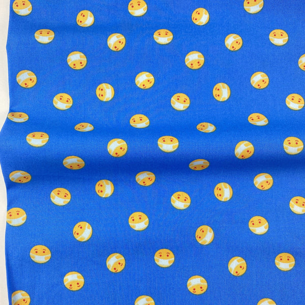 Cotton Poplin Printed Face Mask Emoji Fun on Light Blue Fabric