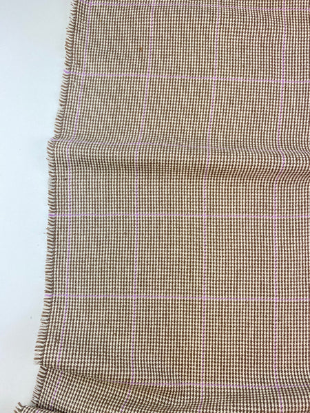 Cream Brown with Pink Window pane Check Cotton Linen Fabric by Marling Evans