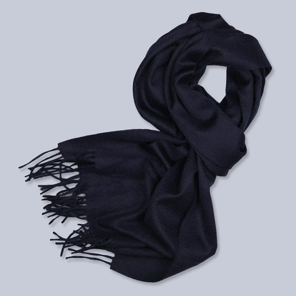 Pure Cashmere NAVY Stole Classic Plain Ripple Made in England