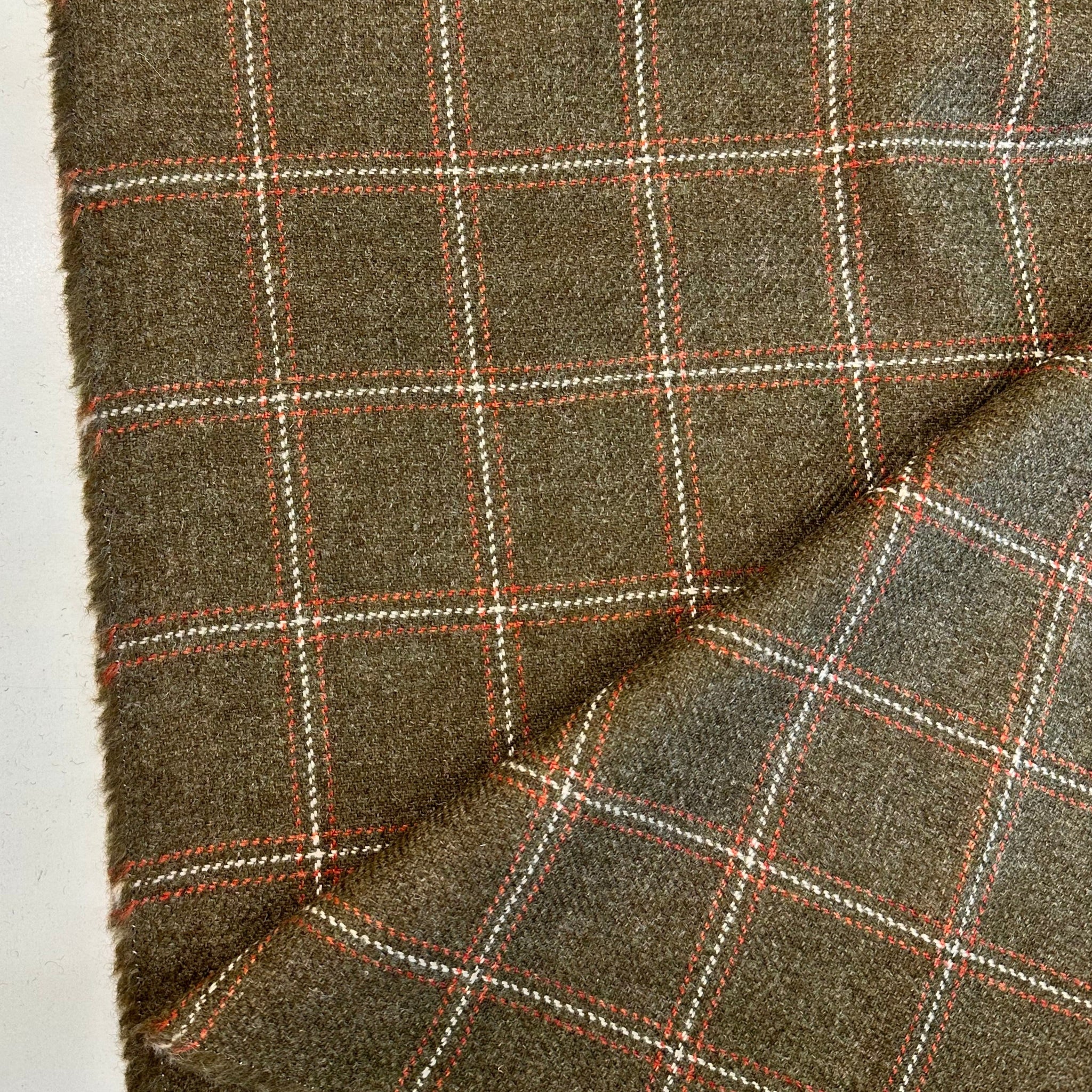 Pure Wool Shetland Tweed Green Brown Mix Twill With 3 Lines Made In England