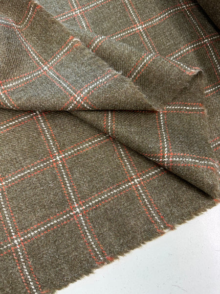Pure Wool Shetland Tweed Green Brown Mix Twill With 3 Lines Made In England