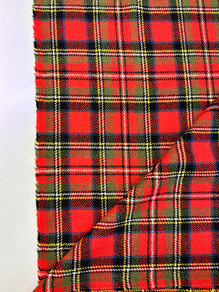 Pure Wool Shetland Tweed Red Royal Stewart Tartan Check Made In England