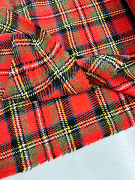 Pure Wool Shetland Tweed Red Royal Stewart Tartan Check Made In England