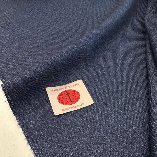 Indigo Blue Wool/Lenin Twill Plain By Marlin & Evans