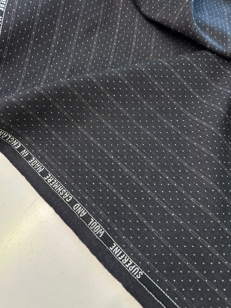 Superfine Wool And Cashmere Charcoal Grey With Cream Stripe / Dot Design Vintage By Martin & Sons 