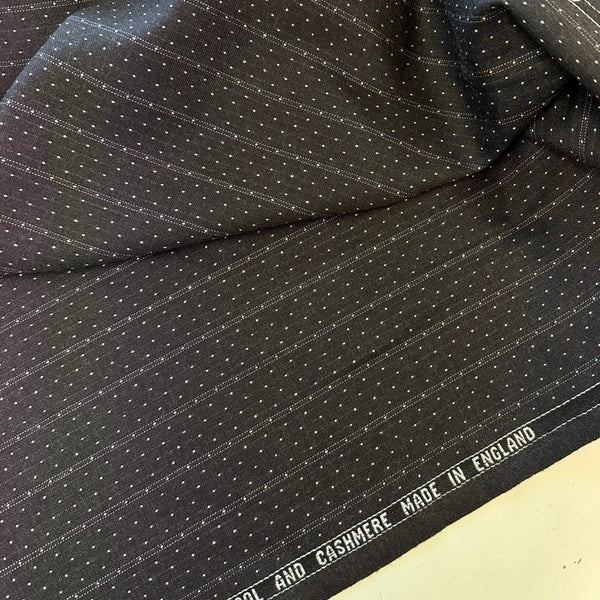 Superfine Wool And Cashmere Charcoal Grey With Cream Stripe / Dot Design Vintage By Martin & Sons 