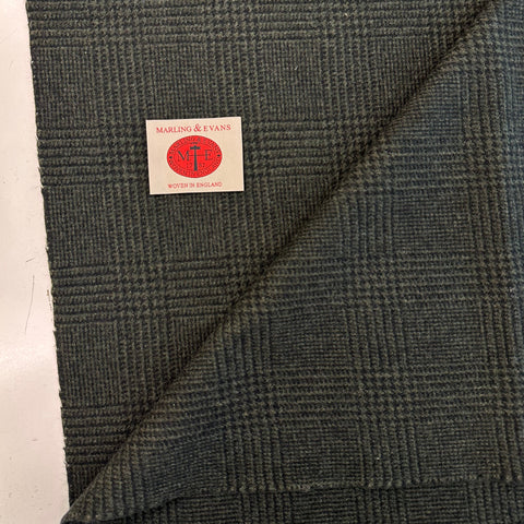 Glen Check Merino Wool Dark Olive With Black Check Tweed Made In Huddersfield By Marling & Evans