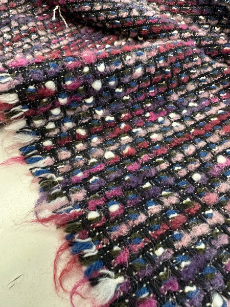 Boucle Tweed Fabric Italy ex designer Chanel style White Sky Blue And Purple Made In Italy