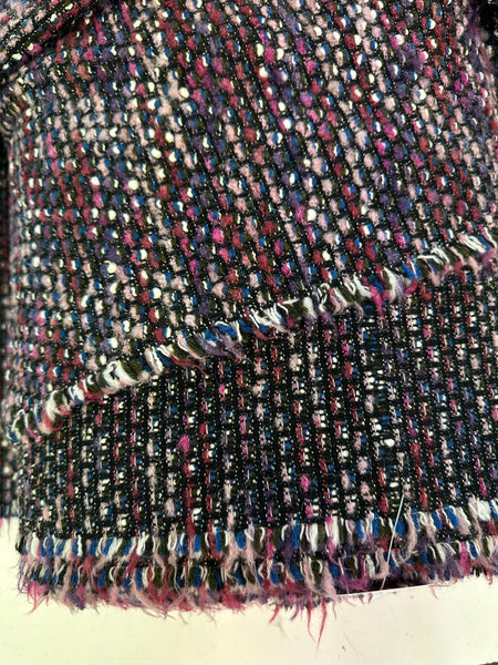 Boucle Tweed Fabric Italy ex designer Chanel style White Sky Blue And Purple Made In Italy