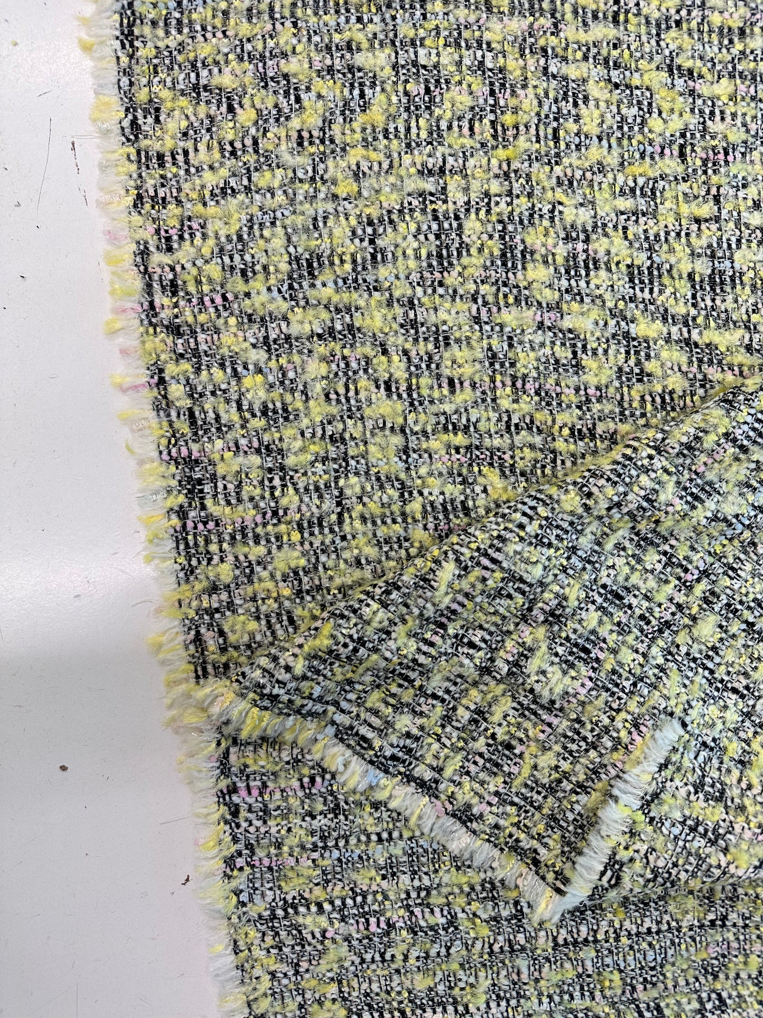 Boucle Tweed Fabric Italy ex designer Chanel Style Mustard Yellow With Black And White Made In Italy