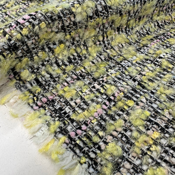 Boucle Tweed Fabric Italy ex designer Chanel Style Mustard Yellow With Black And White Made In Italy