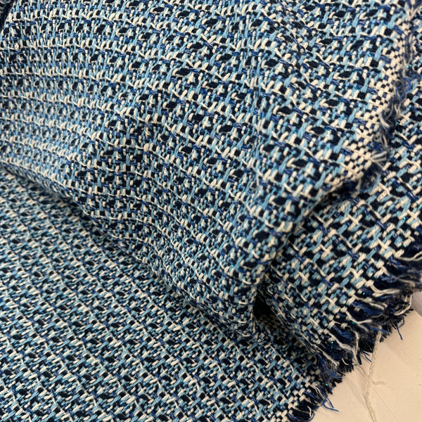 Boucle Tweed Fabric Italy ex designer Chanel style Mixture Of Sky Blue And Dark Blue With White Made In Italy