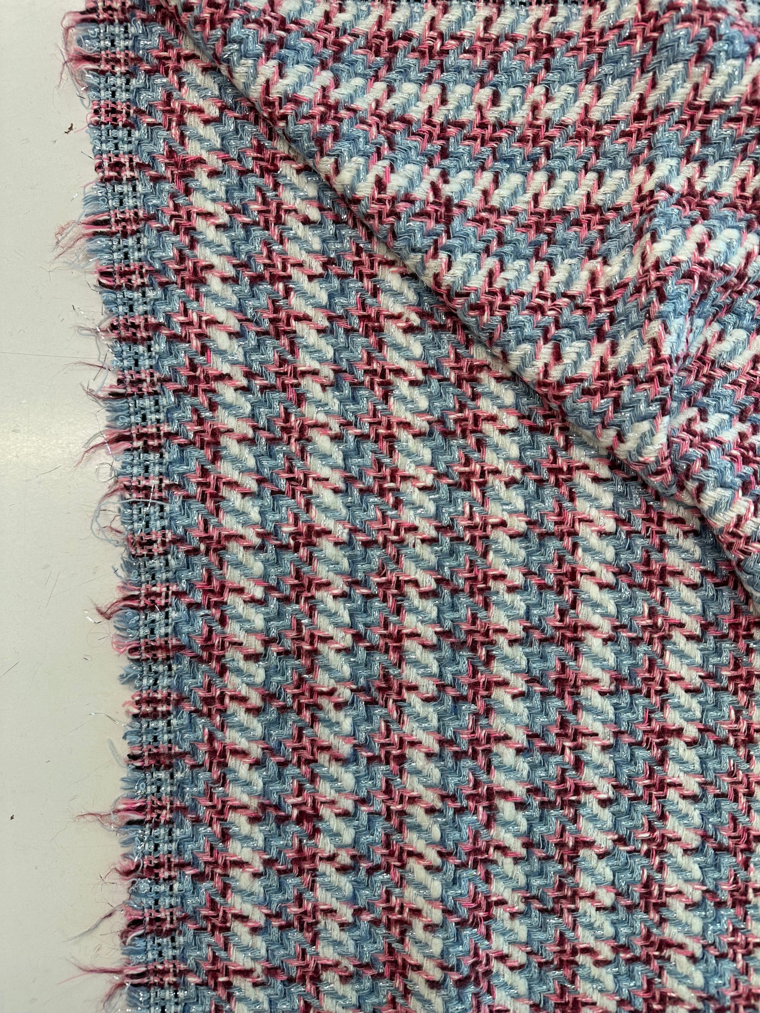 Oversized Houndstooth Multi Pastoral Colour Couture Boucle Tweed Made In Italy