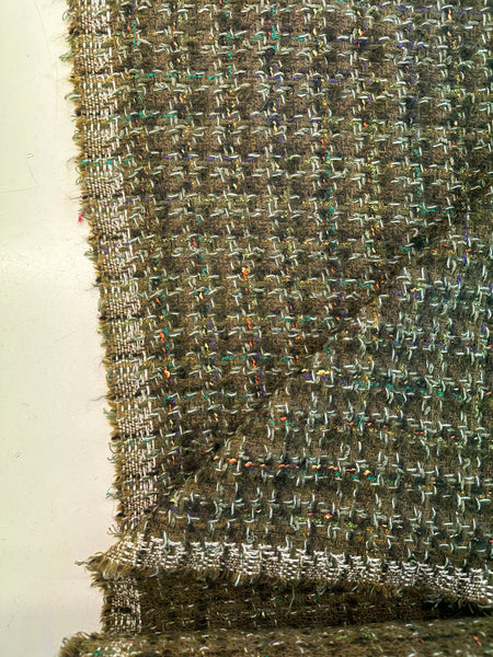 Stunning Green Boucle Tweed Fabric Italy Cloth Luxury Made In Italy