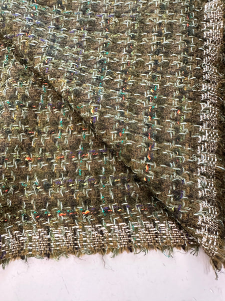 Stunning Green Boucle Tweed Fabric Italy Cloth Luxury Made In Italy