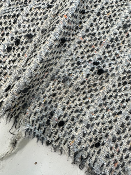 Boucle Tweed Fabric Accessories Italy Apparel White With Charcoal And Orange Made In Italy