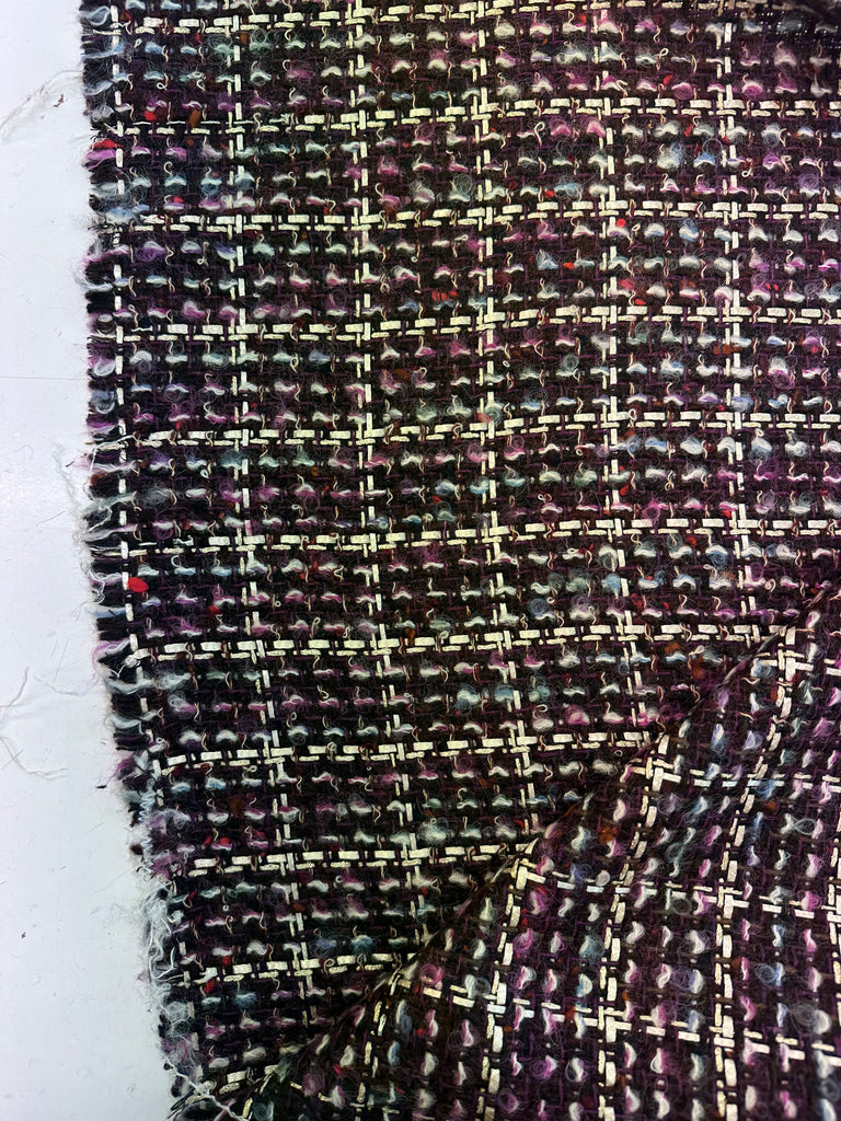 Boucle Tweed Fabric Italy ex designer Chanel style Burgundy With