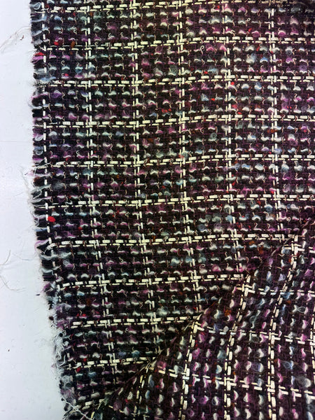 Boucle Tweed Fabric Italy ex designer Chanel style Burgundy With White And Hot Pink With Lurex Made In Italy