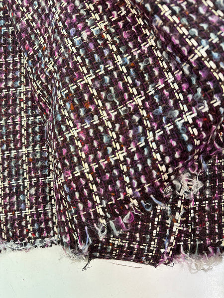 Boucle Tweed Fabric Italy ex designer Chanel style Burgundy With White And Hot Pink With Lurex Made In Italy