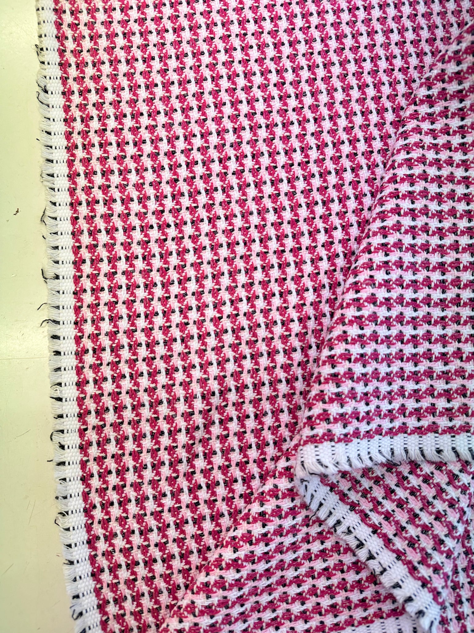 Boucle Tweed Fabric Italy ex designer Chanel style Hot Pink And White With Black Made In Italy