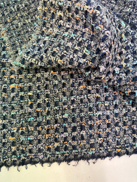 Mix Blend Couture Boucle Tweed Grey With Tiger Orange, Turquoise And Sparkles Made In England