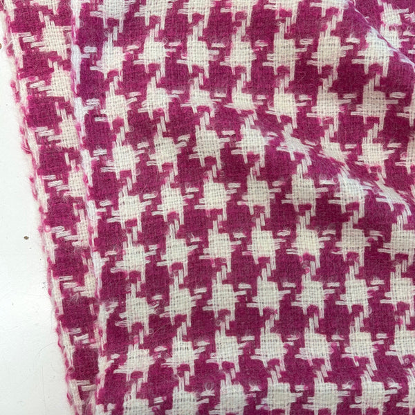 Oversized Houndstooth Wool Mohair Mix Boucle Tweed White And Bright Pink