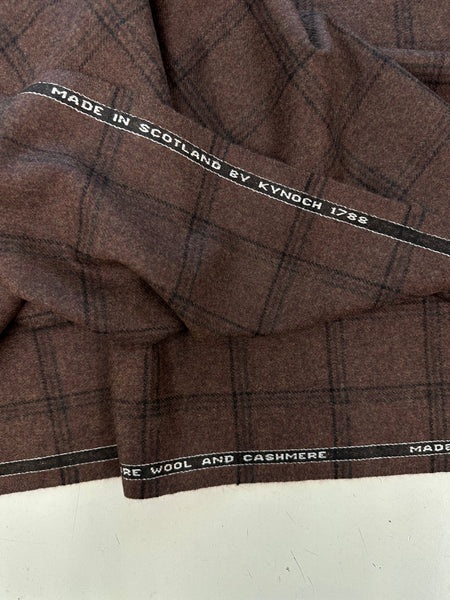 Lambswool And Cashmere Luxury Flannel Finish In Brown With Black Double Check By Kynoch