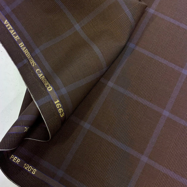 Vitale Barberis Canonico Super 120's Burgundy With Lavender Window Pane Over Check Made In Italy