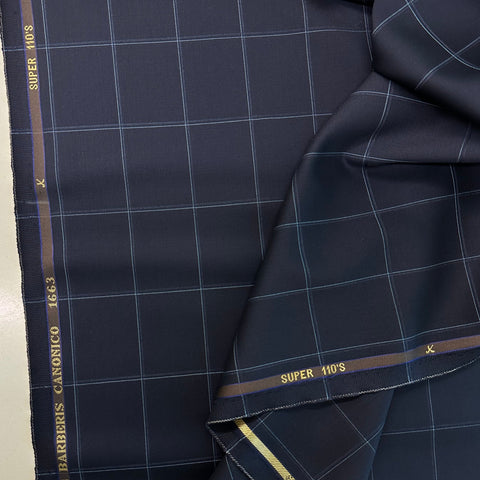 Vitale Barberis Canonico Super 110's Navy with Sky Blue Window Pane Check Made In Italy