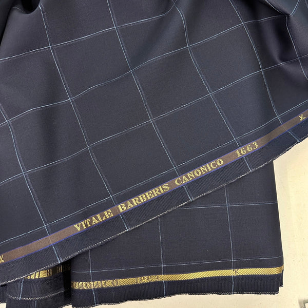 Vitale Barberis Canonico Super 110's Navy with Sky Blue Window Pane Check Made In Italy