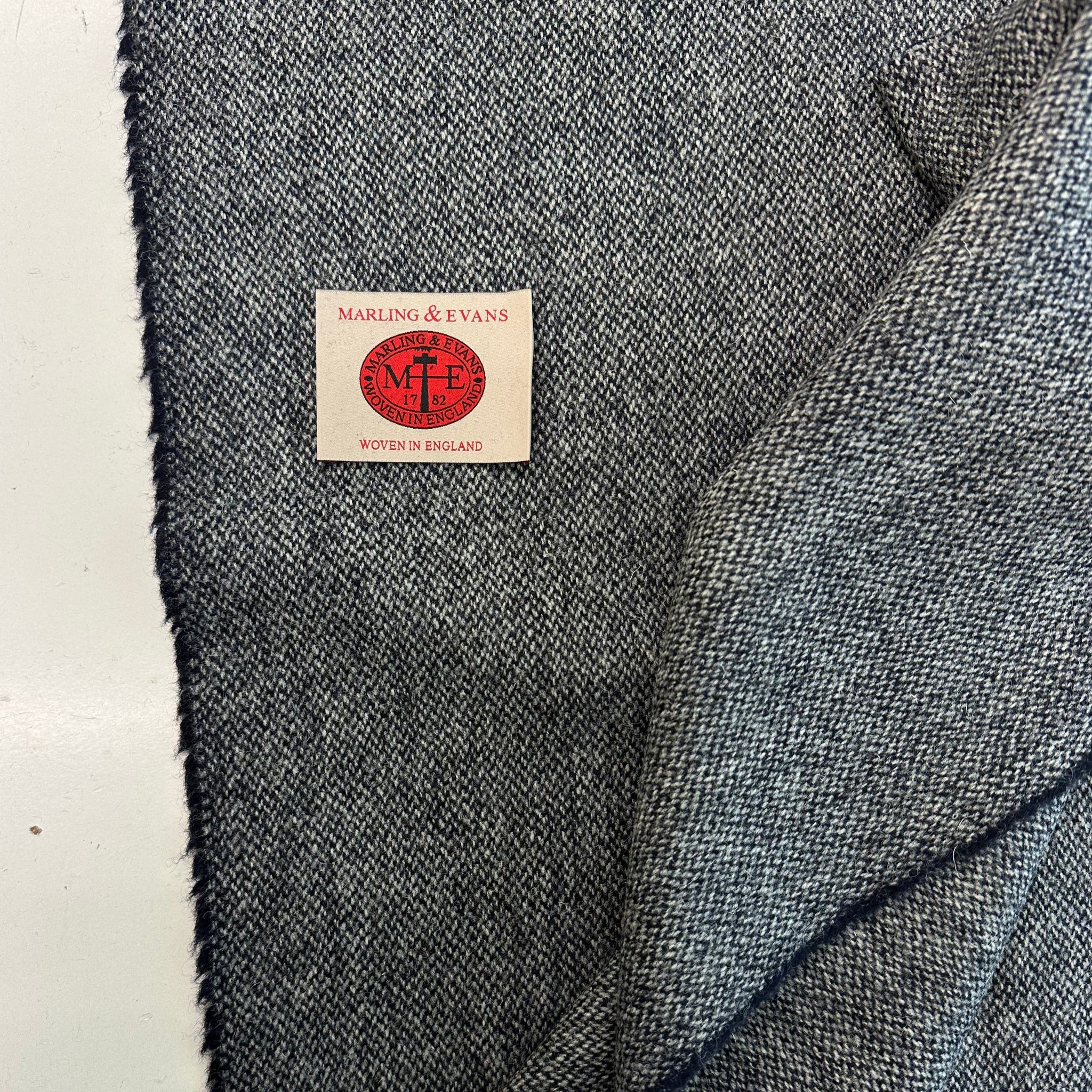 100% British Undyed Wool Natural Barley Corn Weave Navy Blue And Light Grey Made In Huddersfield By Marling & Evans