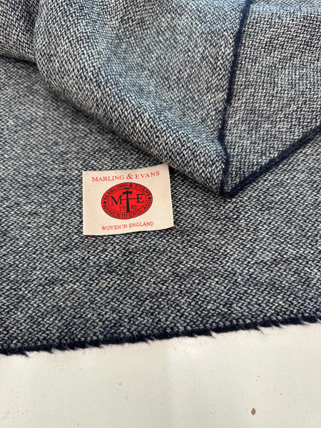 100% British Undyed Wool Natural Barley Corn Weave Navy Blue And Light Grey Made In Huddersfield By Marling & Evans