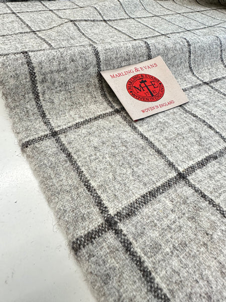 100% British Undyed Wool Natural Sky Scraper Window Pane Check Made In Huddersfield By Marling & Evans