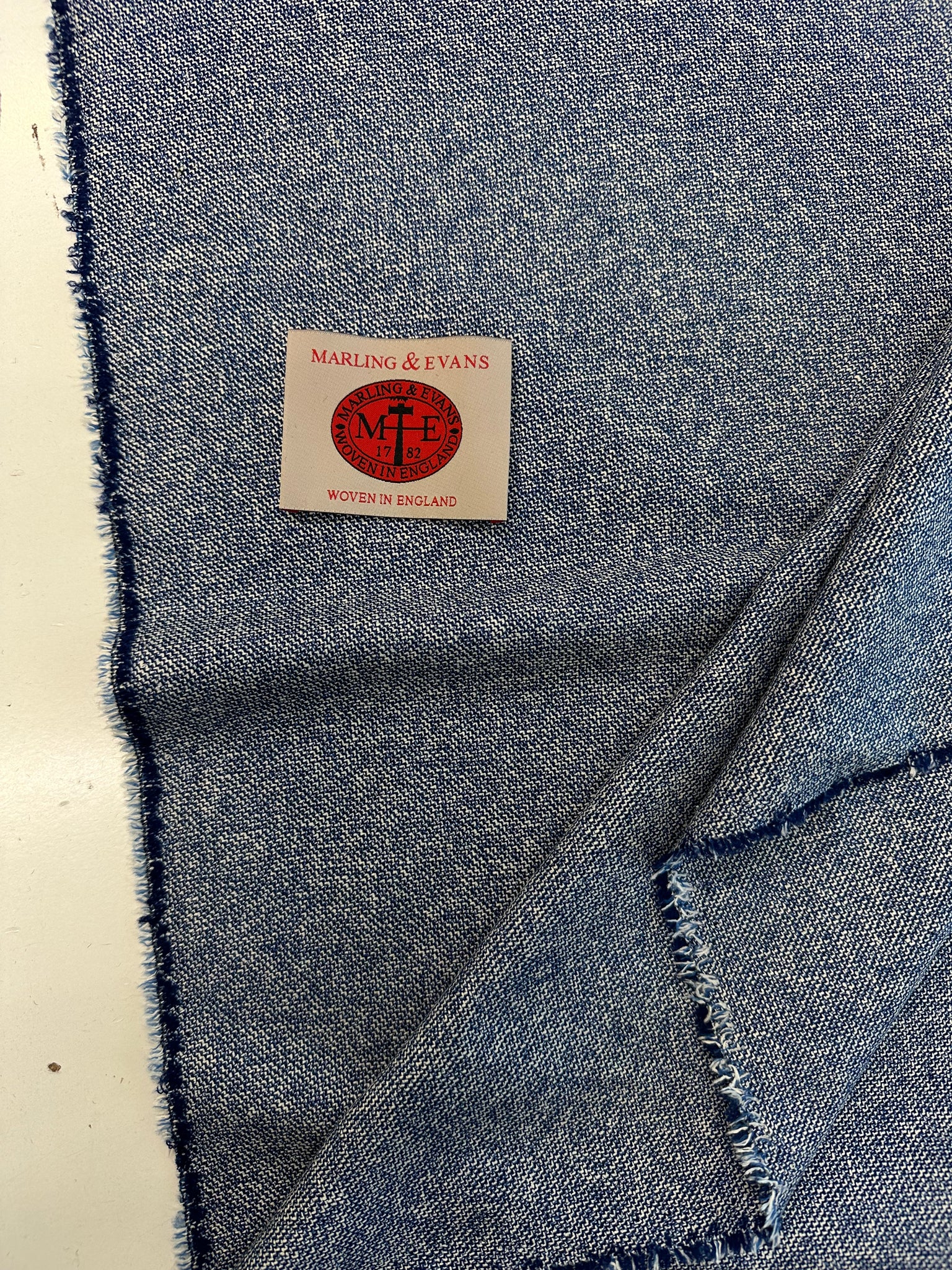 Shipley Collection Wool / Silk Blue And White  Made In Huddersfield By Marling & Evans
