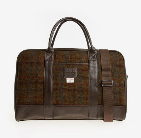 Carloway Harris Tweed Brown Check Travel / Weekend Holdall Bag Brand New