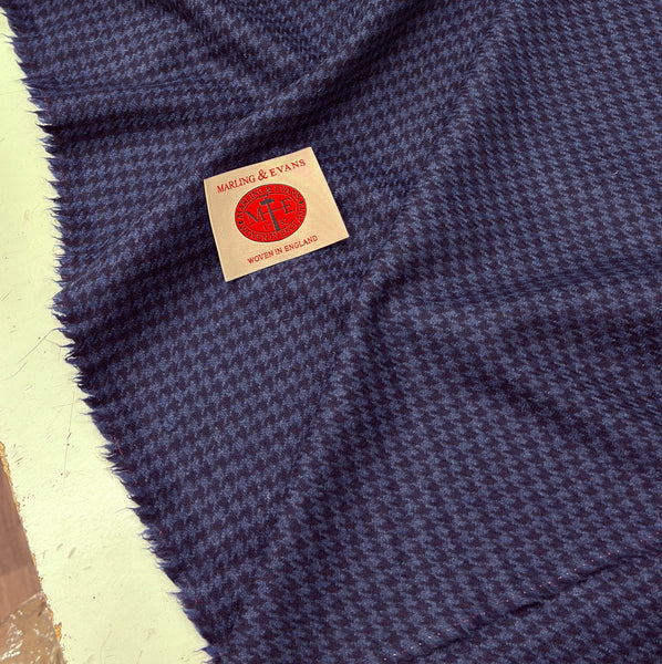 Birkby Collection Blue / Navy Houndstooth Merino Wool Made In Huddersfield By Marling & Evans 18001/B2