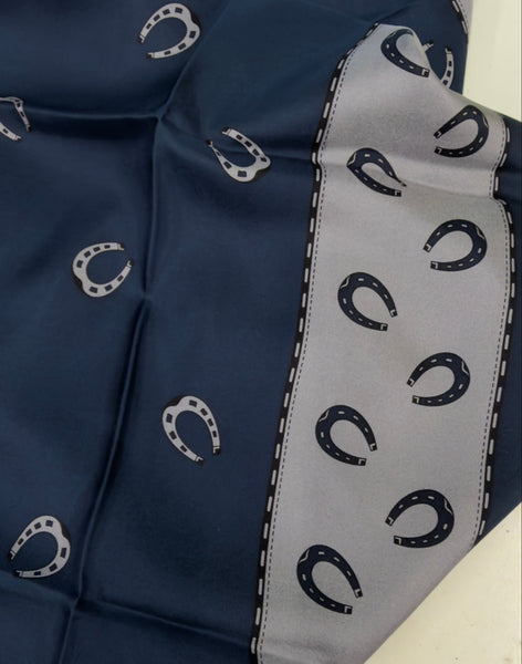 100% Pure Silk Hand Made in Italy ex Designer Horseshoe Print Foulard / Scarfs