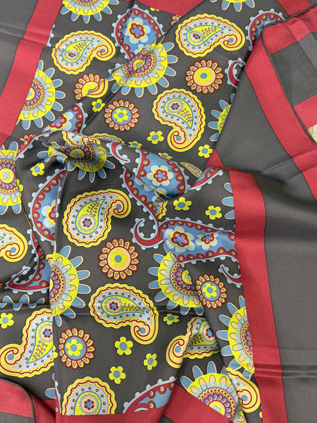 100% Pure Silk Hand Made in Italy Paisley Print Foulard / Scarf