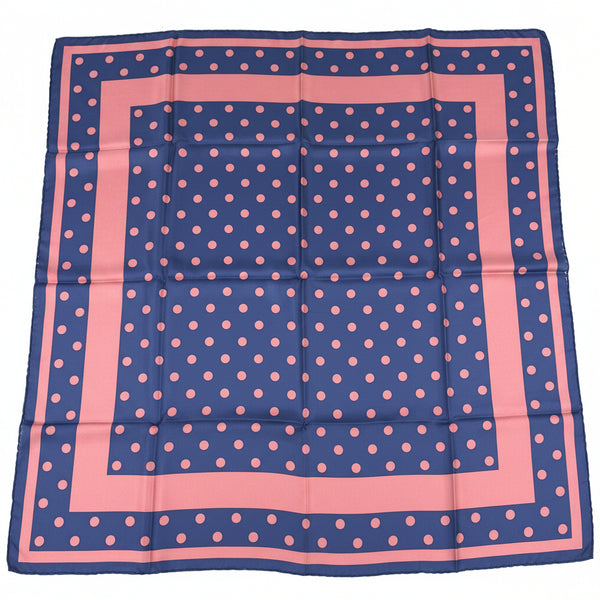 100% Pure Silk Hand Made in Italy Polka Dot Print Foulard / Scarf Navy / Red