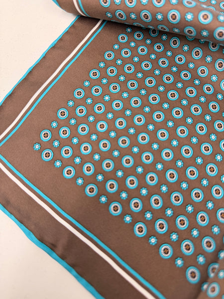 100% Pure Silk Hand Made in Italy Brown and Turquoise Macclesfield design