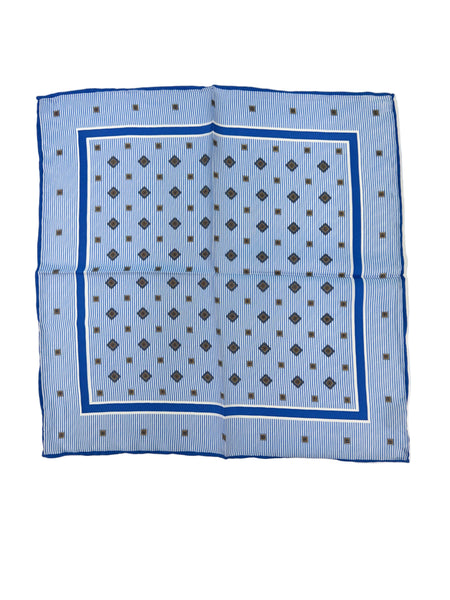 100% Pure Silk Hand Made in Italy Light blue Silk Pocket sqaure Feature striped and Elegant Motif