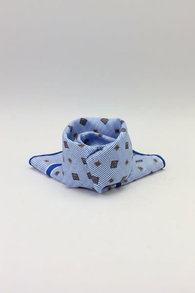 100% Pure Silk Hand Made in Italy Light blue Silk Pocket sqaure Feature striped and Elegant Motif