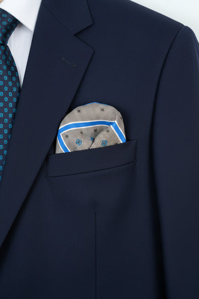 100% Pure Silk Hand Made in Italy Pocket sqaure Feature striped and Elegant Motif
