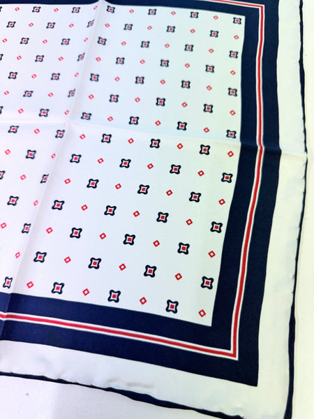 100% Pure Silk Pocket Sqaure Hand Made in Italy distinct Geomatric tile print navy